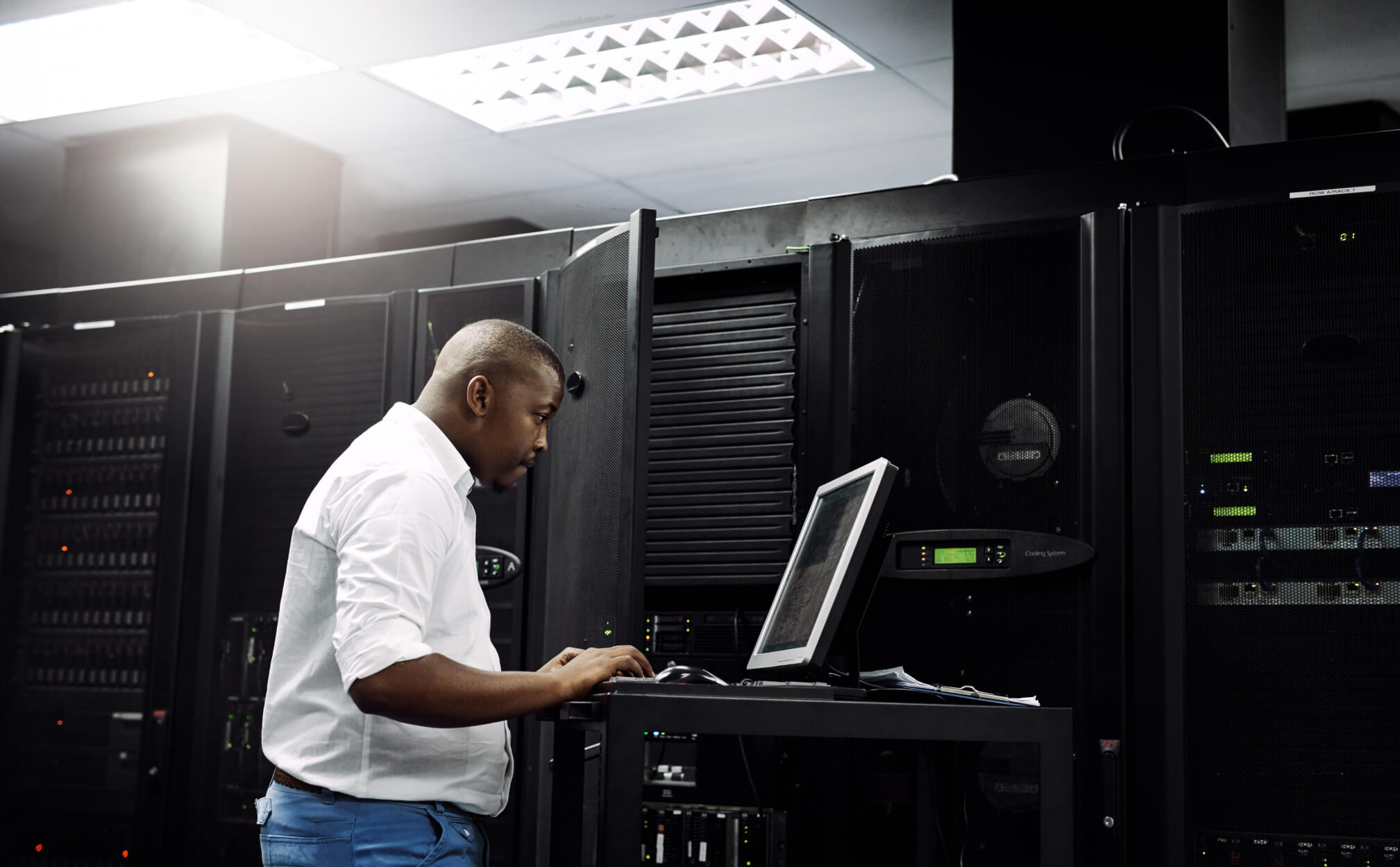 Man in server room
